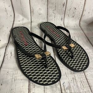 COACH Landon Black Jelly Flip Flops w/Gold Logo Bow Size 8 B
